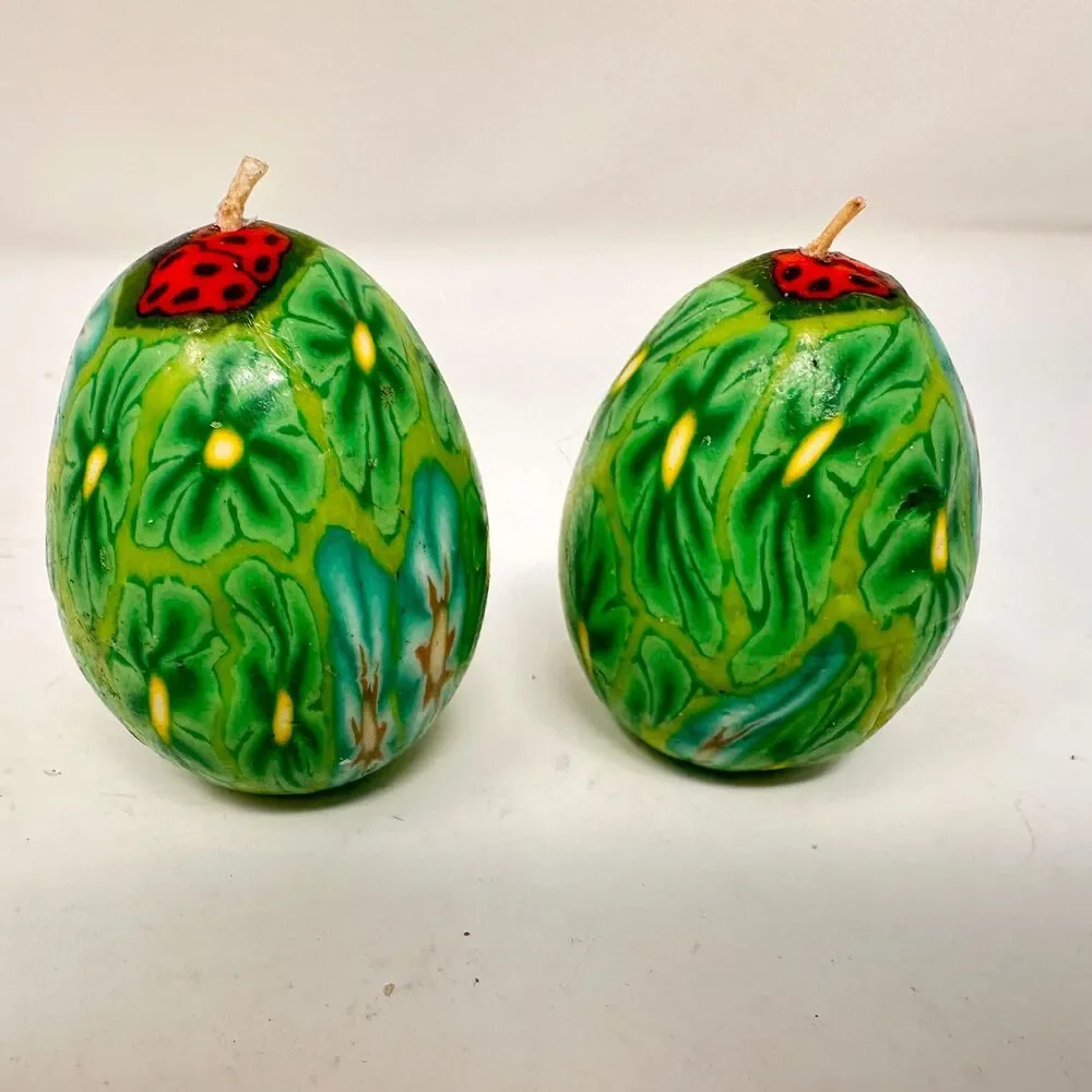 Vintage Multicolor Floral Egg Candles Set of 6 - Egg & Candle Collectors 2.5”